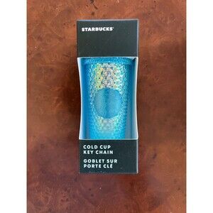 STARBUCKS Keychain Ornament Blue Glacier Metallic Studded Cold Cup  NEW